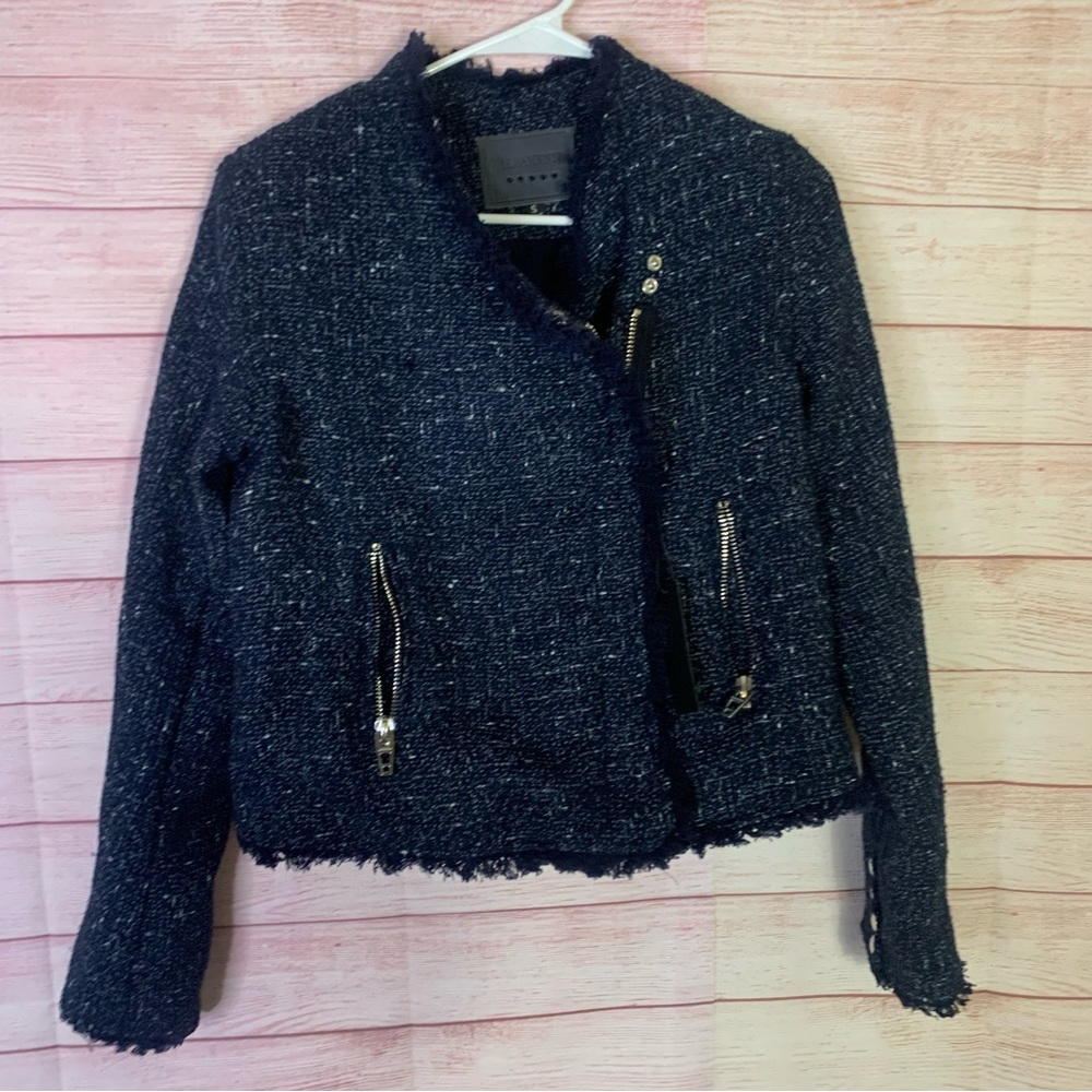 Blank NYC Blue Spring Tweed Moto Jacket Size Small